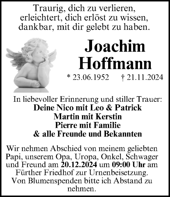 Traueranzeige von Joachim Hoffmann von Fürther Nachrichten Lokal