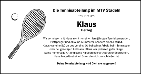 Traueranzeige von Klaus Herzog von Fürther Nachrichten Lokal