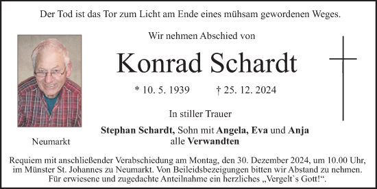 Traueranzeige von Konrad Schardt von Neumarkter Nachrichten Lokal