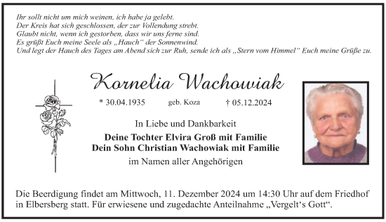 Traueranzeige von Kornelia Wachowiak von Nordbayerische Nachrichten Forchheim Lokal