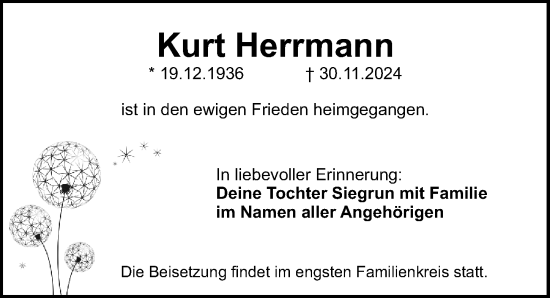 Traueranzeige von Kurt Herrmann von Nordbayerische Nachrichten Herzogenaurach Lokal