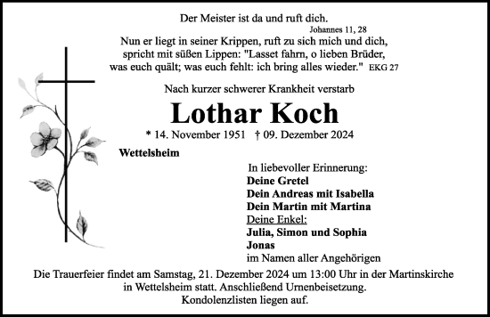 Traueranzeige von Lothar Koch von Weißenburger Tagblatt u.Treuchtlinger Kurier Lokal