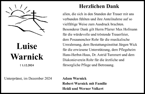 Traueranzeige von Luise Warnick von Schwabacher Tagblatt Lokal