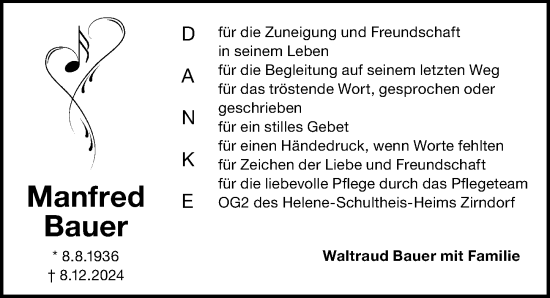 Traueranzeige von Manfred Bauer von Fürther Nachrichten Lokal