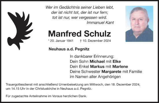 Traueranzeige von Manfred Schulz von Nordbayerische Nachrichten Pegnitz Lokal