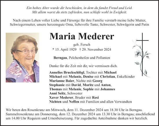 Traueranzeige von Maria Mederer von Neumarkter Nachrichten Lokal