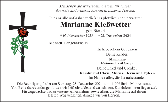 Traueranzeige von Marianne Kießwetter von Weißenburger Tagblatt u.Treuchtlinger Kurier Lokal