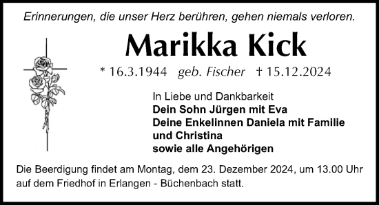 Traueranzeige von Marikka Kick von Erlanger Nachrichten Lokal