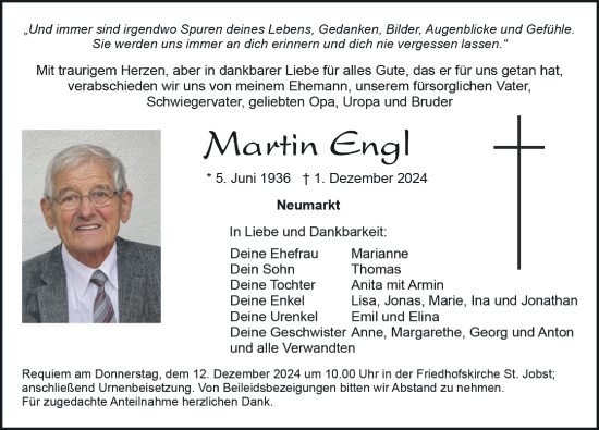 Traueranzeige von Martin Engl von Neumarkter Nachrichten Lokal