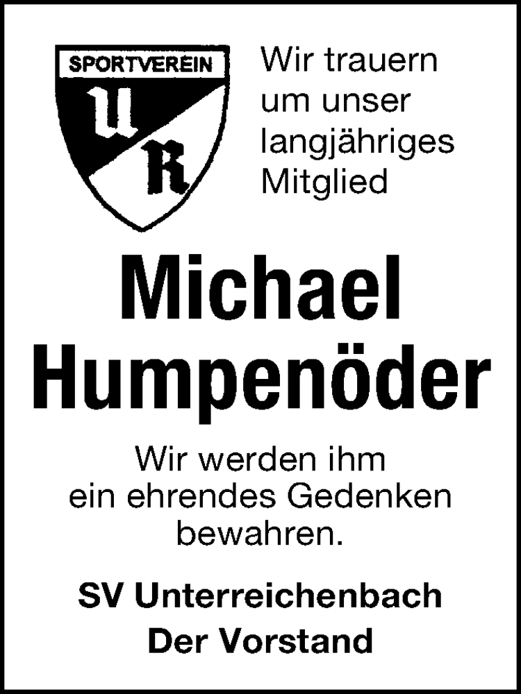  Traueranzeige für Michael Humpenöder vom 18.12.2024 aus Schwabacher Tagblatt Lokal