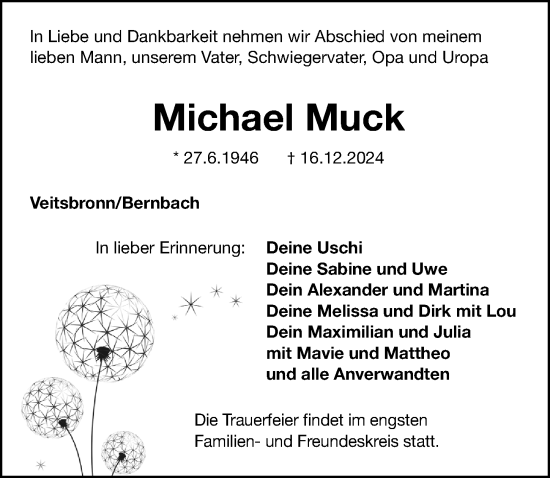 Traueranzeige von Michael Muck von Fürther Nachrichten Lokal