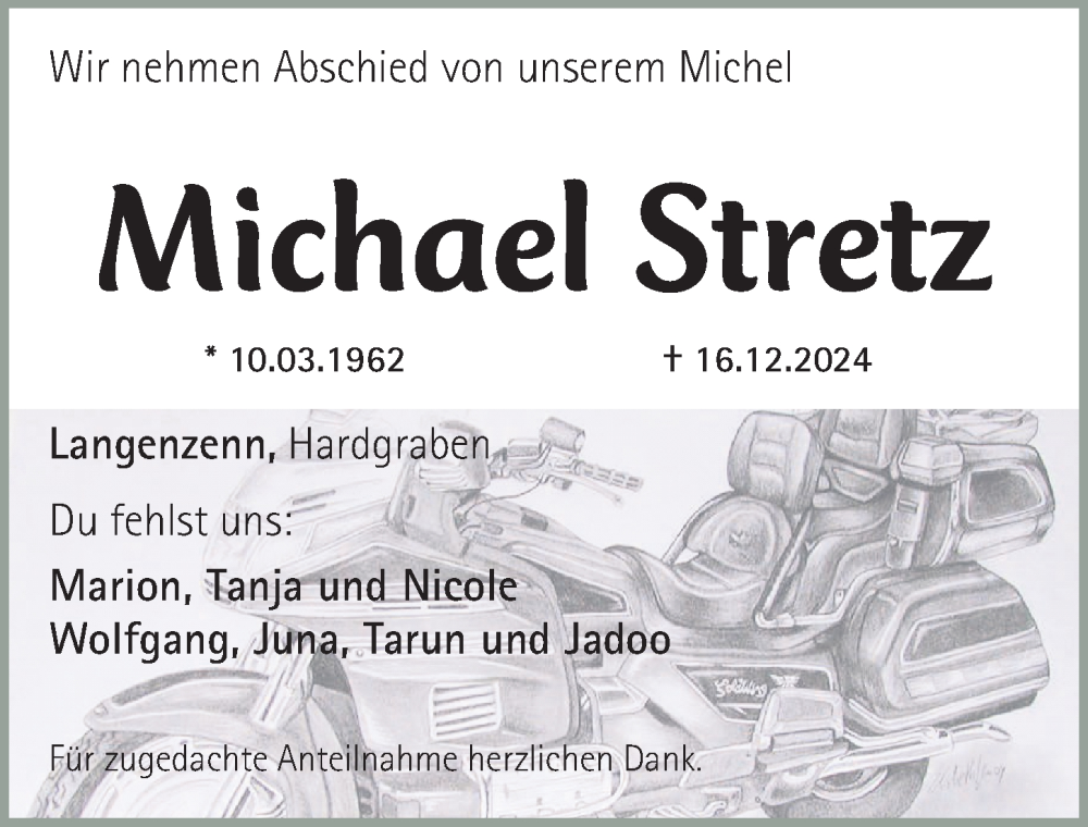  Traueranzeige für Michael Stretz vom 21.12.2024 aus Fürther Nachrichten Lokal