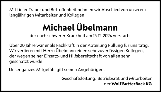 Traueranzeige von Michael Übelmann von Fürther Nachrichten Lokal