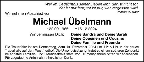 Traueranzeige von Michael Übelmann von Gesamtausgabe Nürnberger Nachrichten/ Nürnberger Ztg.