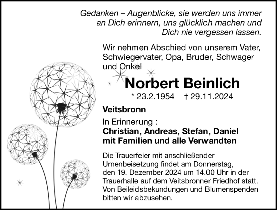 Traueranzeige von Norbert Beinlich von Fürther Nachrichten Lokal