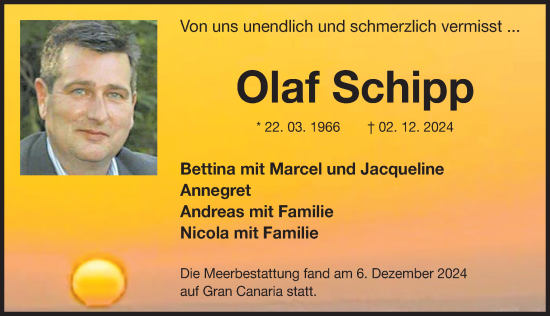 Traueranzeige von Olaf Schipp von Erlanger Nachrichten Lokal