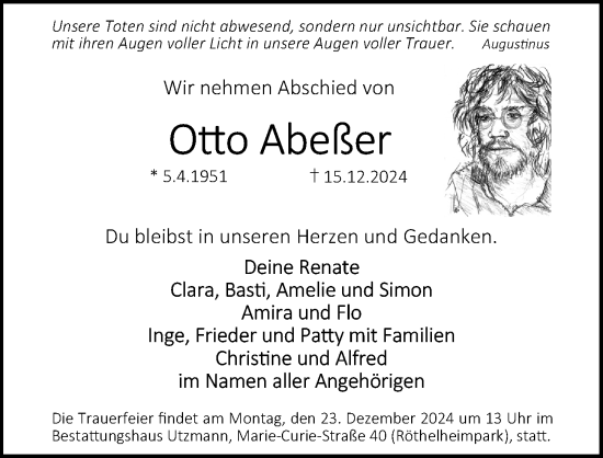 Traueranzeige von Otto Abeßer von Erlanger Nachrichten Lokal