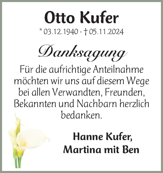 Traueranzeige von Otto Kufer von Gesamtausgabe Nürnberger Nachrichten/ Nürnberger Ztg.