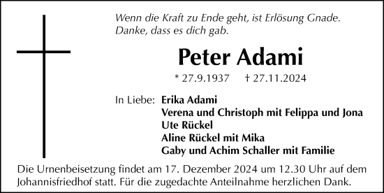 Traueranzeige von Peter Adami von Gesamtausgabe Nürnberger Nachrichten/ Nürnberger Ztg.