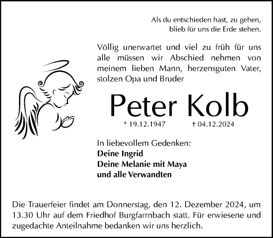 Traueranzeige von Peter Kolb von Fürther Nachrichten Lokal