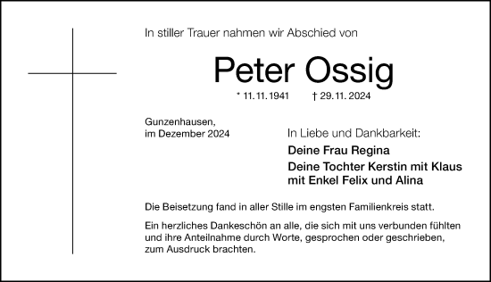 Traueranzeige von Peter Ossig von Altmühl-Bote Lokal