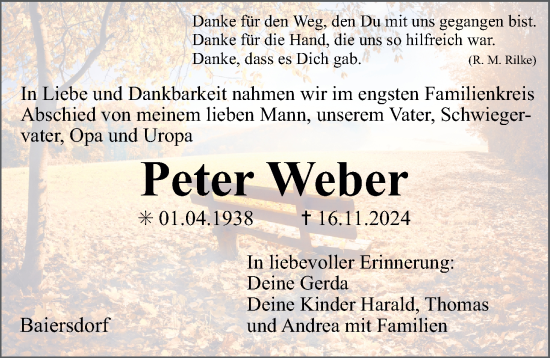 Traueranzeige von Peter Weber von Erlanger Nachrichten Lokal