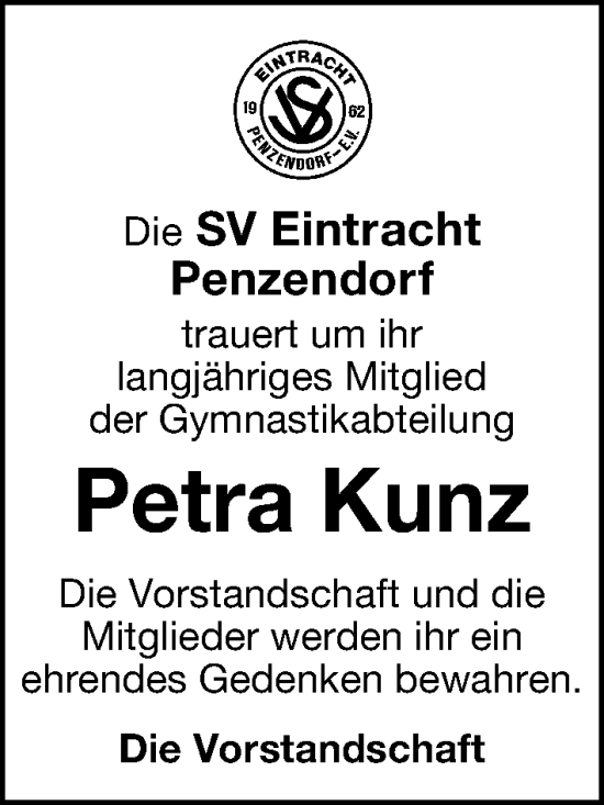 Traueranzeige von Petra Kunz von Schwabacher Tagblatt Lokal