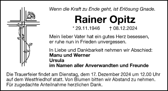 Traueranzeige von Rainer Opitz von Gesamtausgabe Nürnberger Nachrichten/ Nürnberger Ztg.