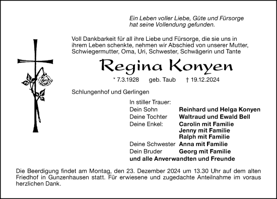 Traueranzeige von Regina Konyen von Altmühl-Bote Lokal