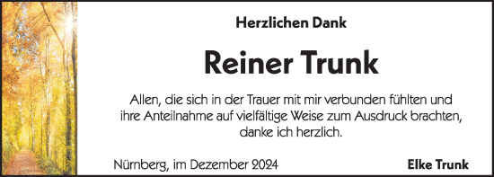 Traueranzeige von Reiner Trunk von Gesamtausgabe Nürnberger Nachrichten/ Nürnberger Ztg.