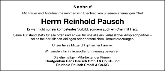 Traueranzeige von Reinhold Pausch von Erlanger Nachrichten Lokal