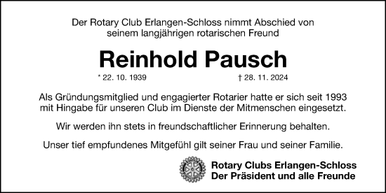 Traueranzeige von Reinhold Pausch von Erlanger Nachrichten Lokal