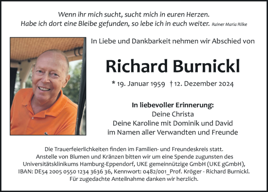 Traueranzeige von Richard Burnickl von Neumarkter Nachrichten Lokal