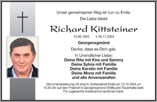 Traueranzeige von Richard Kittsteiner von Roth-Hilpoltsteiner Volkszeitung Lokal