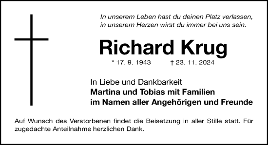 Traueranzeige von Richard Krug von Fürther Nachrichten Lokal