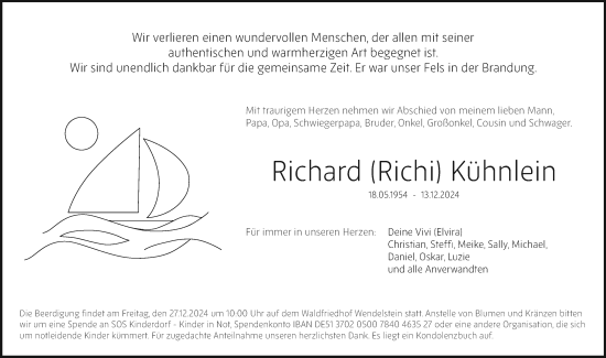 Traueranzeige von Richard Kühnlein von Gesamtausgabe Nürnberger Nachrichten/ Nürnberger Ztg./ Schwabach