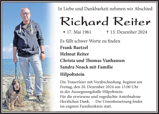 Traueranzeige von Richard Reiter von Roth-Hilpoltsteiner Volkszeitung Lokal