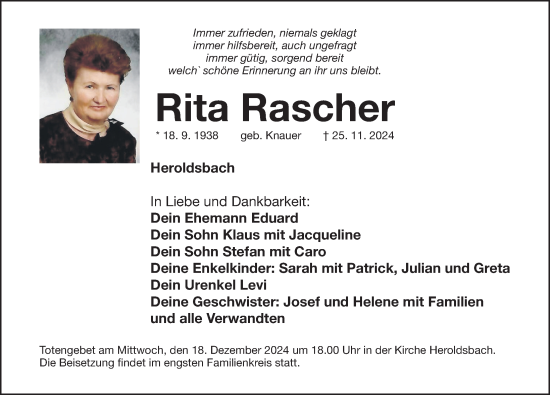 Traueranzeige von Rita Rascher von Nordbayerische Nachrichten Forchheim Lokal