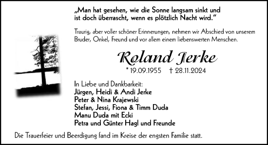 Traueranzeige von Roland Jerke von Gesamtausgabe Nürnberger Nachrichten/ Nürnberger Ztg.