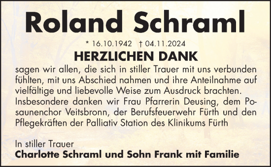 Traueranzeige von Roland Schraml von Fürther Nachrichten Lokal