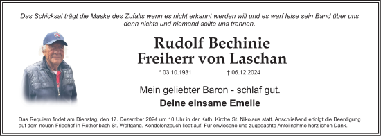 Traueranzeige von Rudolf Bechinie Freiherr von Laschan von Gesamtausgabe Nürnberger Nachrichten/ Nürnberger Ztg./ Schwabach