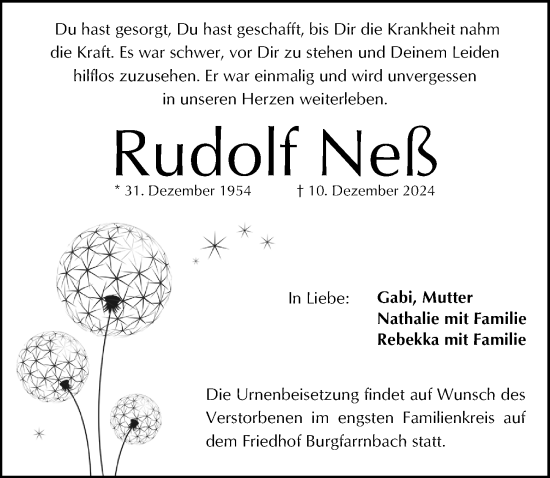 Traueranzeige von Rudolf Neß von Fürther Nachrichten Lokal