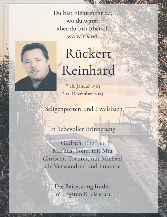 Traueranzeige von Rückert Reinhard von Neumarkter Nachrichten Lokal