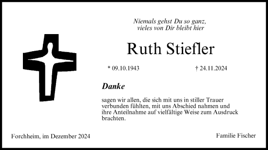 Traueranzeige von Ruth Stiefler von Nordbayerische Nachrichten Forchheim Lokal
