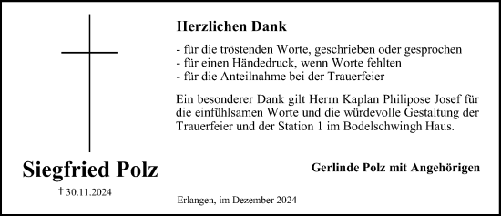 Traueranzeige von Siegfried Polz von Erlanger Nachrichten Lokal