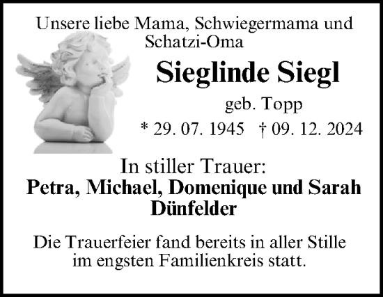 Traueranzeige von Sieglinde Siegl von Gesamtausgabe Nürnberger Nachrichten/ Nürnberger Ztg.