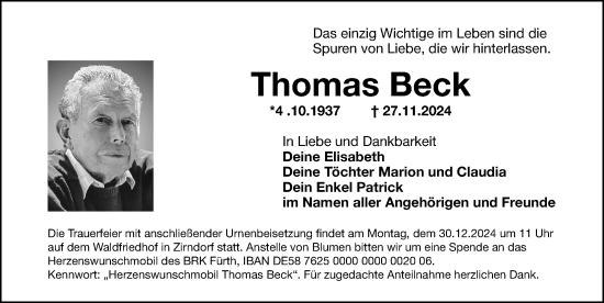 Traueranzeige von Thomas Beck von Fürther Nachrichten Lokal