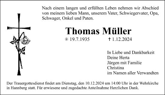 Traueranzeige von Thomas Müller von Erlanger Nachrichten Lokal