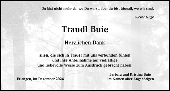Traueranzeige von Traudl Buie von Erlanger Nachrichten Lokal