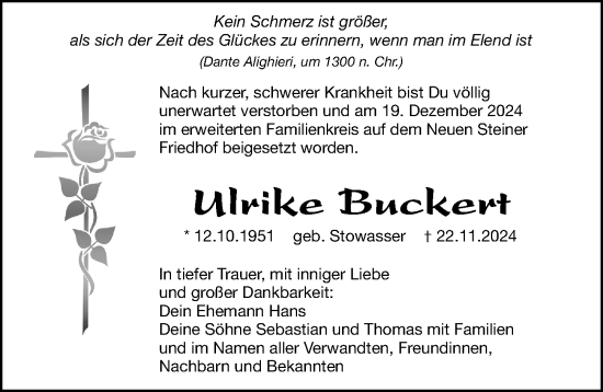 Traueranzeige von Ulrike Buckert von Gesamtausgabe Nürnberger Nachrichten/ Nürnberger Ztg.